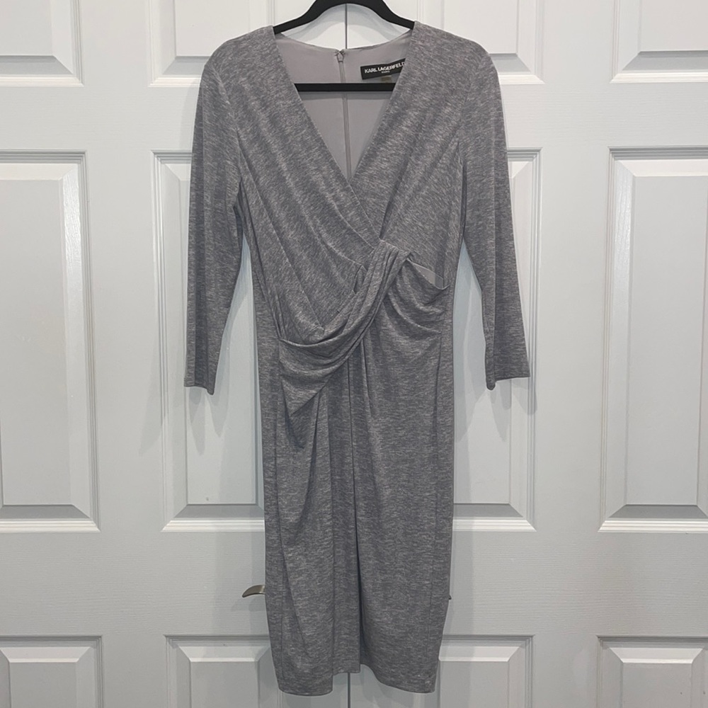 Karl Lagerfeld grey dress long sleeve Sz 10 I8